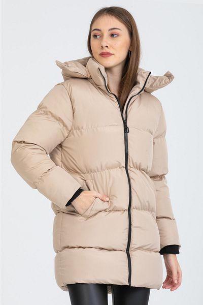 MD trend Dámský dlouhý kabát s kapucí a kapsou na zip