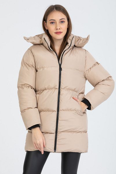 MD trend Dámský dlouhý kabát s kapucí a kapsou na zip