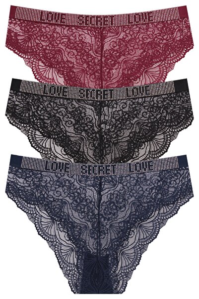 papatya lingerie حزمة من 3 سراويل داخلية من الدانتيل مكتوب عليها Love Secret ...