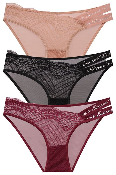 papatya lingerie 3-Piece Double Waist Elastic Foil Print Printed Panties