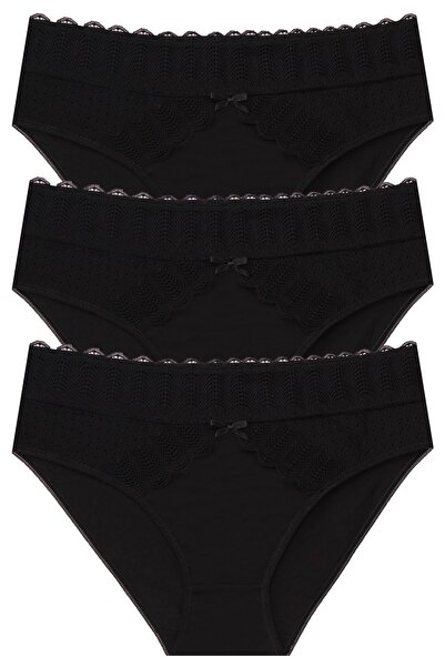 papatya lingerie 3'' Large Size Panties with Lace and Tulle Detail