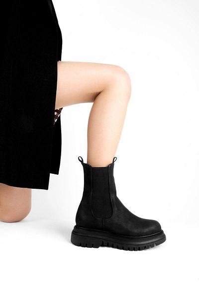 Lal Shoes & Bags Darian Γυναικείες μπότες από καουτσούκ με λεπτομέρειες-μαύρο