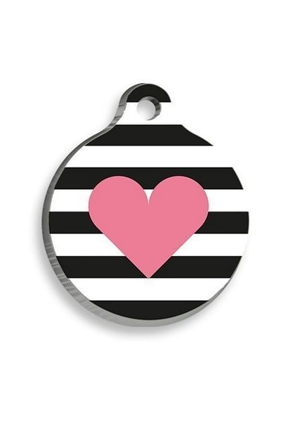 Kef Round Cat and Dog Tag - Pink Heart, 2.5 cm