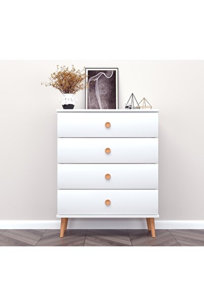Ankara Mobilya Milas Ahşap Ayaklı Beyaz Şifonyer