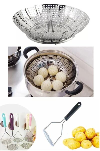 İndirimKap Katlanabilir Buharda Sebze Pişirme Aparatı Ve Saplı Metal Patates ...