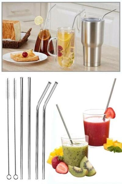 İndirimKap 4 Li Paslanmaz Çelik Pipet + Temizleme Fırçası