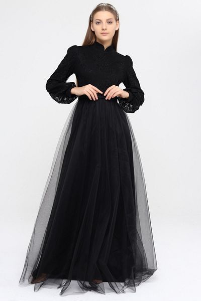 Asees Βραδινό φόρεμα Hijab Imagine Tulle Lace Over Stone εμπριμέ βραδινό φόρεμα