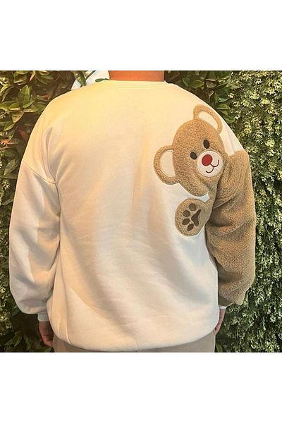 Alingo Women's&Men's Welsoft Embroidered Teddy Bear Oversize Long Sweatshirt