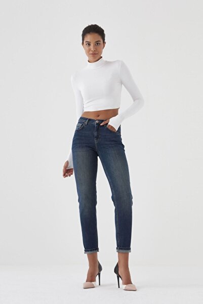 Pantamo Jeans Pantamo Koyu Tonda Eskitilmiş Mavi Cıgarette Women's Jeans
