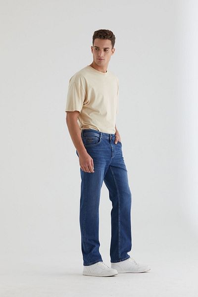 Pantamo Jeans Мъжки дънки Pantamo, средно тонирани, изтъркани сини, стандартни, прави