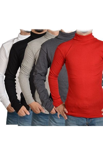 FATELLA Unisex Set of 5 Fisherman Thin Knitwear Slim Fit Turtleneck Body Sweater