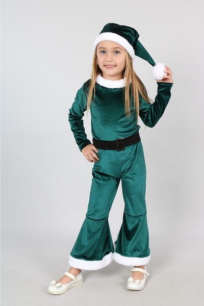 My Kids Wear Rochie de Crăciun pentru fete din catifea cu bonetă strălucitoare, pompon și curea