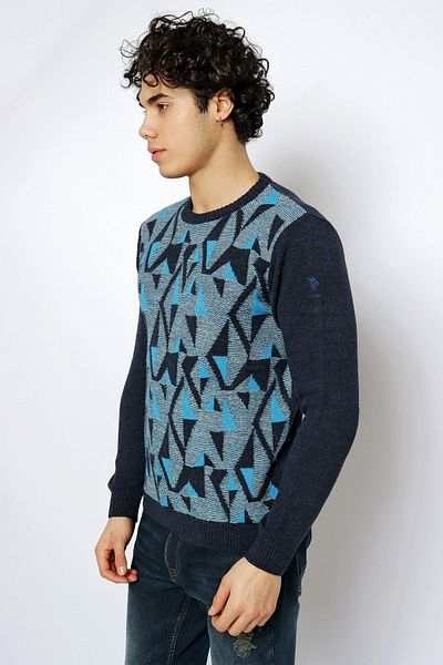 U.S. Polo Assn. Мъжки плетен пуловер с кръгло деколте U.S. Polo Assn. - тъмносин