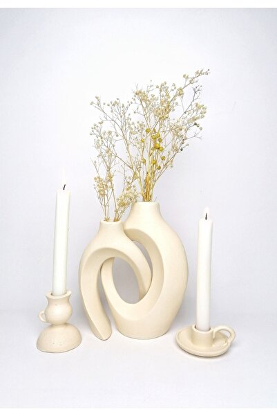 ZEALL DESIGNS Dekoratif Seramik Konsept 2'li Sarmaşık Vazo 1 Adet Gül Mumluk ...