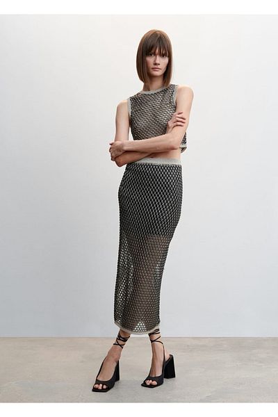 MANGO Woman Openwork Knitted Lurex Blouse