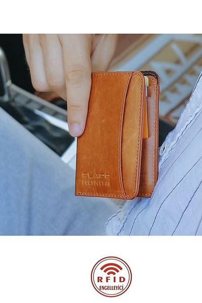 Flapp حامل بطاقات محفظة بني مجنون من الجلد الطبيعي ومحمي بتقنية تحديد الهوية بموجات الراديو