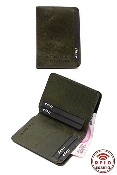 Flapp Hakiki Deri Crazy Yeşil Mini Cüzdan Kartlık