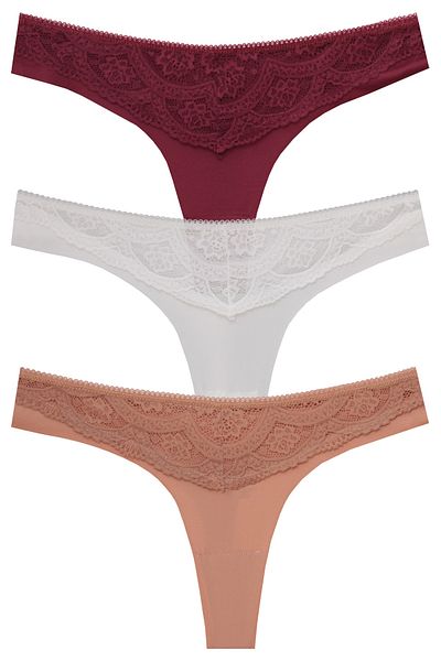 papatya lingerie 3-Piece Micro Laser String with Lace Detail on the Waist