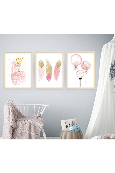 Ya&mu Tablosetleri 3 Adet 33 X 44cm Büyük Boy Ahşap Çerçeveli Bebek, Çocuk Od...