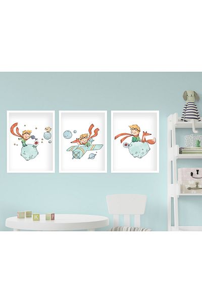 Ya&mu Painting Sets 3 Pieces 33 X 44cm Large Size White Framed Baby, Kids Room Painting Set