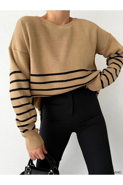 vuvutasarım Pulover de tricotaje cu design dublu în dungi de sezon nou 0242