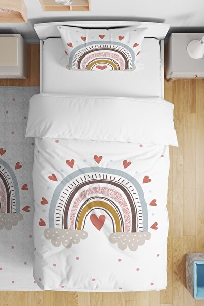 EVPANYA Kalpli Gökkuşağı Desenli Tek Kişilik Bebek Çocuk Nevresim Takımı