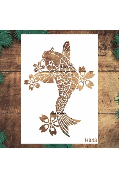 STENCİLTASARIM Stencil Design H043 Fish Wall Wooden Glass Painting Pattern 25x35cm