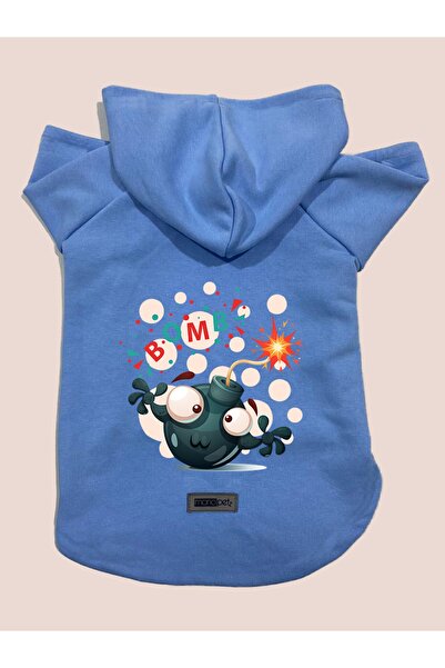 Monopetz سويت شيرت من الصوف بغطاء للرأس ملابس للكلاب والقطط - بلو بومب