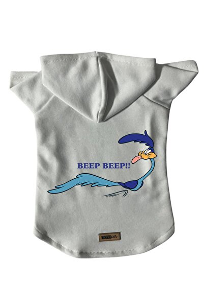 Monopetz White Road Runner - مقاس S، سويت شيرت من الصوف مع غطاء للرأس