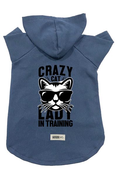 Monopetz Hooded Fleece Sweatshirt Dog And Cat Outfit & Dress - Navy Blue Crazy Cat