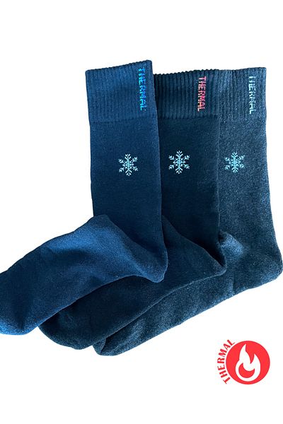 socksbox 3 ζευγάρια μακριές κάλτσες θερμικές χειμερινές κάλτσες χωρίς ραφές/μαύρο-σκούρο μπλε-καπνιστό