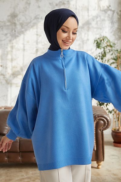 InStyle Tunica tricotaje cu fermoar Sara - Indigo
