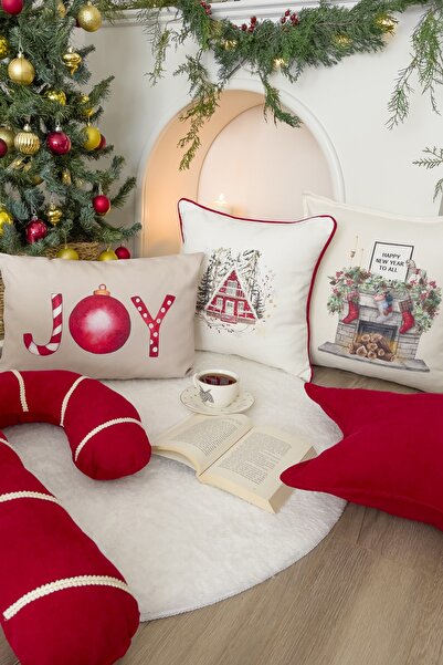 RİTMOHOME Winter New Year New Year 3-Piece Set with Piping Throw Pillow Cover
