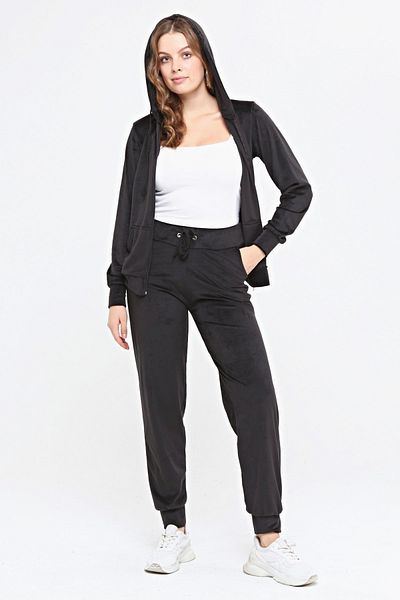 İkmal Thick Zipper Velvet Tracksuit Black