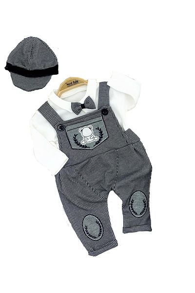 Murat Baby Baby Boy Collared Hat Slopet Cotton Gray Jumpsuit