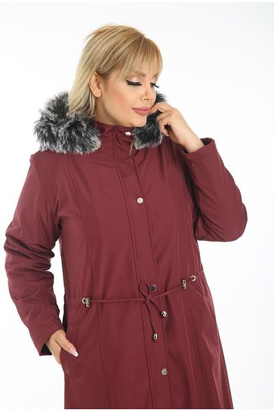 By Alba Collection Palton de damă lung din țesătură Bondite Curly Interior Plus Size Roșu Claret