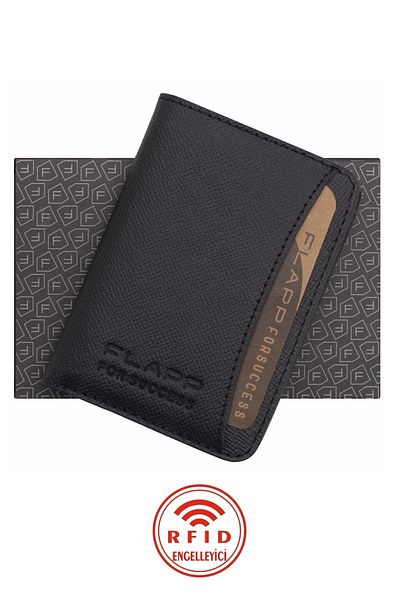 Flapp Genuine Leather RFID Protected Patterned Black Mini Wallet Card Holder