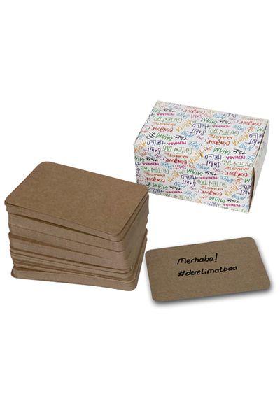 DERELİ MATBAA Kraft Note Card Note Label Boxed 100 Pieces with Custom Oval Cut