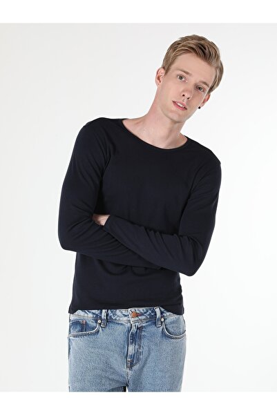 Colin's Slim Fit Bisiklet Yaka Erkek Lacivert Uzun Kol Tişört