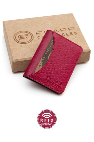 Flapp Genuine Leather Rfid Protected Patterned Pink Wallet Card Holder