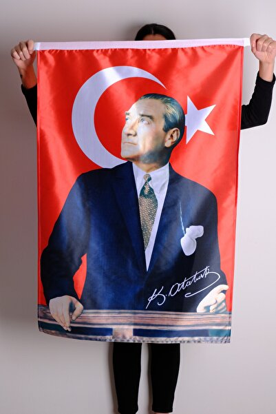 ZC Bayrak Atatürk Baskılı Türk Bayrağı 150x225 cm Raşel Kumaş Dijital Baskı