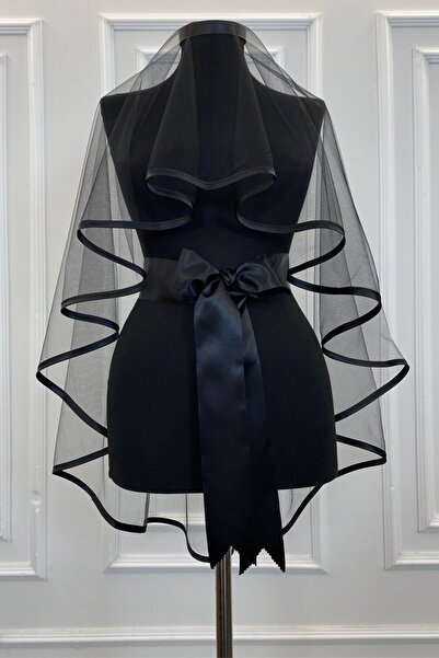 ZEYMERADE Kına Duvağı Seti Siyah Biyeli Duvak Kuşak Eldiven Tam Set Kına Gece...