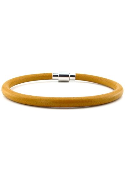 Solfera Yellow Colored Real Leather Metal Clip Men's Bracelet M025h