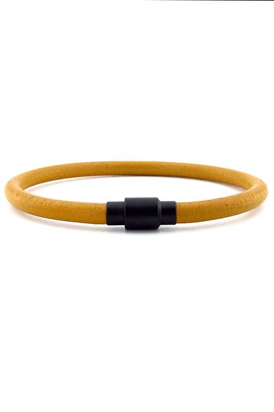 Solfera Yellow Colored Real Leather Black Clip Men's Bracelet M024h