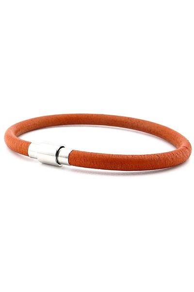 Solfera Tan Red Brown Natural Leather Metal Clip Men's Bracelet M025k