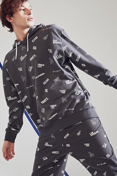 DeFacto Oversize Fit Kapüşonlu Baskılı Pamuklu Sweatshirt