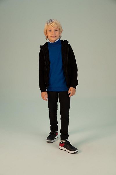 DeFacto Boy's Black Hooded Knitwear School Cardigan