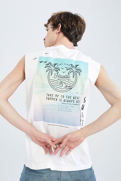 DeFacto Boxy Fit Crew Neck trópusi mintás pántos pamut fésült alsóing