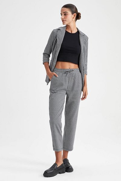DeFacto Houndstooth Patterned Relax Fit Jogger Trousers with Lace Waist