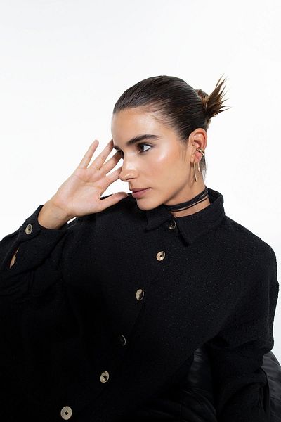 DeFacto Cămașă cu mânecă lungă din tweed cu guler de cămașă oversize